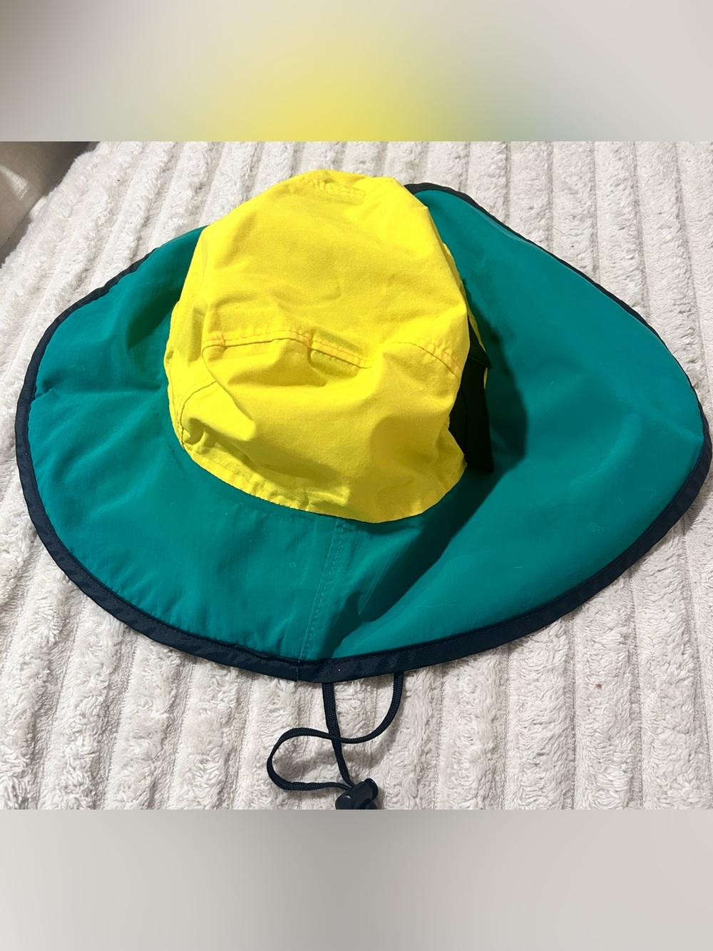 Vintage Sunday Afternoons Teal Yellow Wide Brim Sun Hat Unisex Size Large